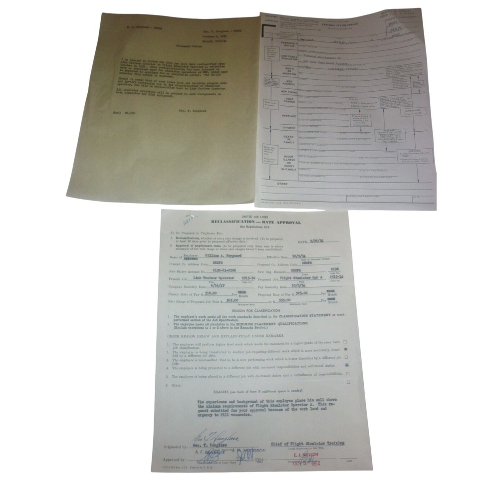 1954 United Air Lines Flight‎ Simulator Instructor Promotion Documents Lot